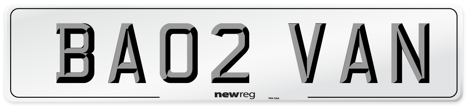 BA02 VAN Number Plate from New Reg